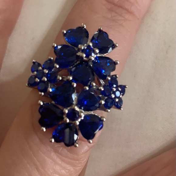 NWT JTV 4.42CTW Heart Shape & Round Blue Spinel Sterling Silver Ring - Picture 2 of 7